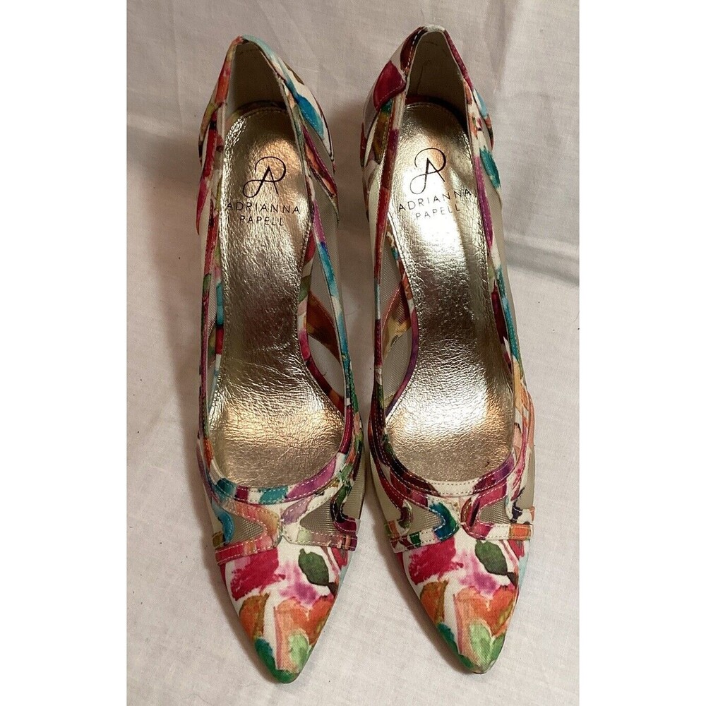 Adrianna Papell Watercolor Floral Mesh Heels